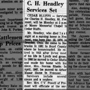Obituary for C. H. Headley